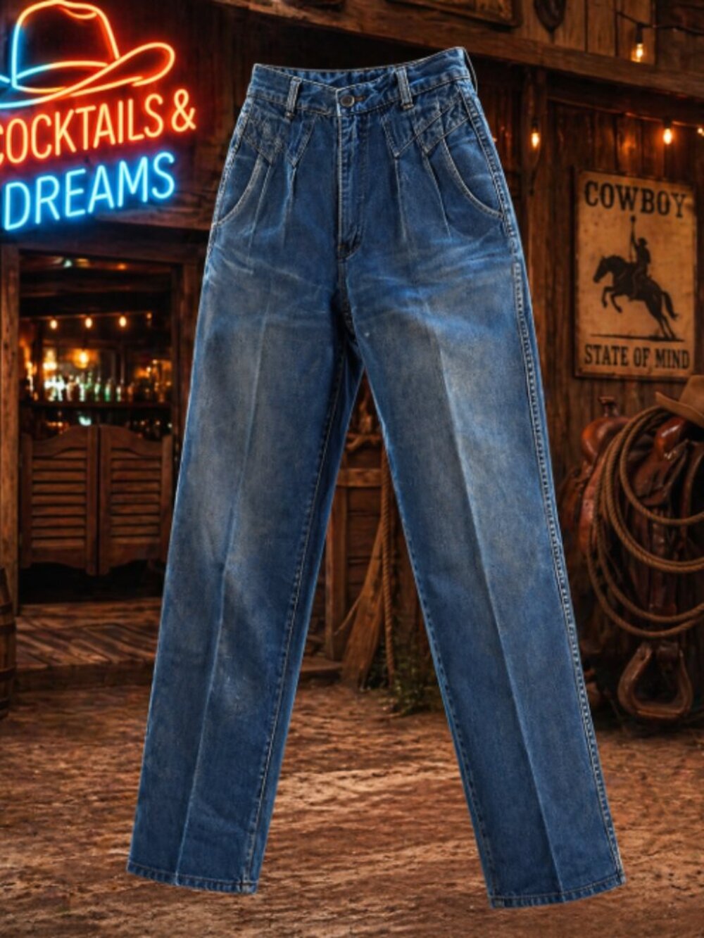 Vtg 80s Women's Rocky Mountain High Waist Western Bareback Jeans 27/8  #405-53P